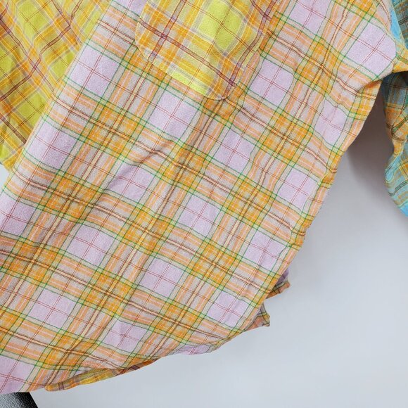 NWT Fate Women's Multicolor Button Front V Neck Plaid Long Sleeve Shirt Medium - Picture 9 of 11